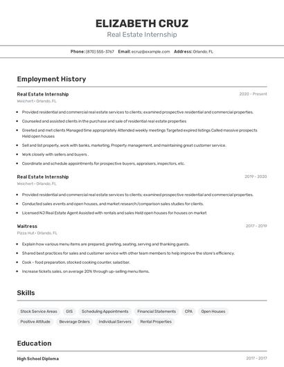 Real Estate Internship Resume