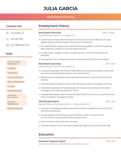 Real Estate Internship Resume