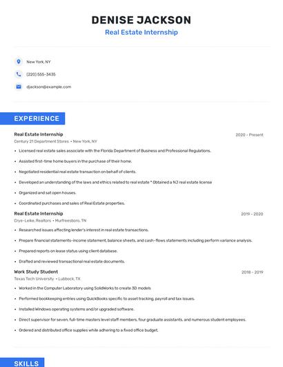 Real Estate Internship Resume
