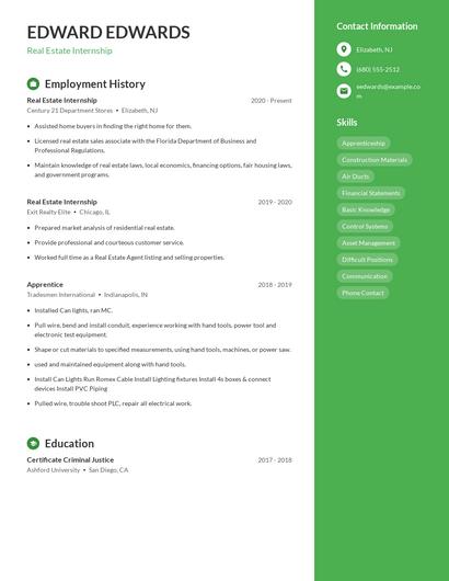Real Estate Internship Resume