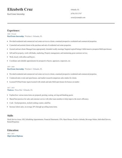 Real Estate Internship Resume