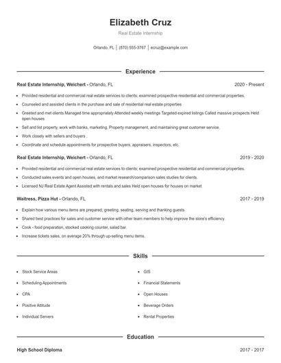 Real Estate Internship Resume