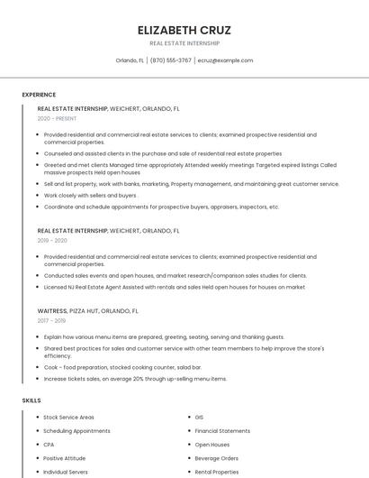 Real Estate Internship Resume