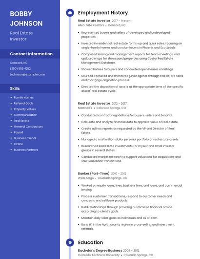 Real Estate Investor Resume