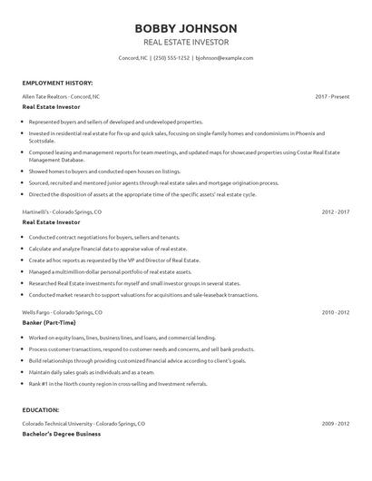 Real Estate Investor Resume