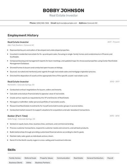 Real Estate Investor Resume