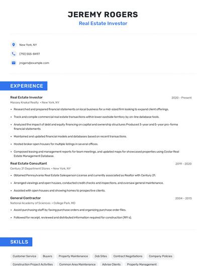 Real Estate Investor Resume