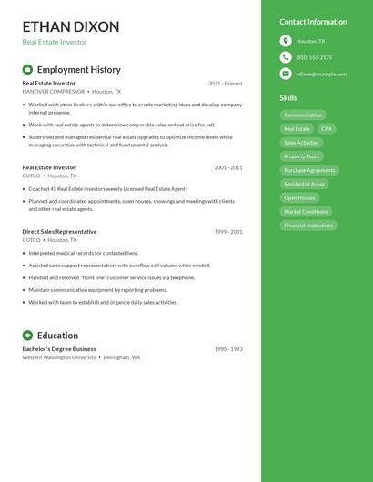 Real Estate Investor Resume