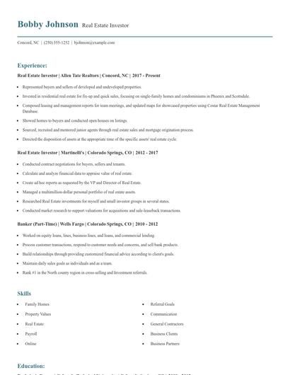 Real Estate Investor Resume