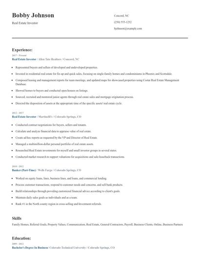 Real Estate Investor Resume