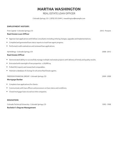 Real Estate Loan Officer Resume