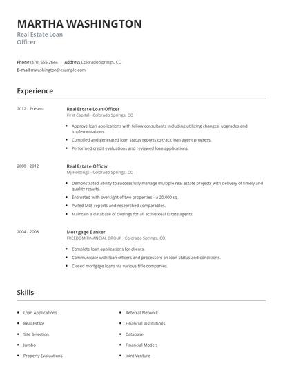 Real Estate Loan Officer Resume