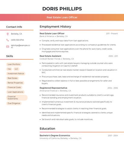 Real Estate Loan Officer Resume