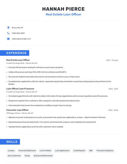 Real Estate Loan Officer Resume