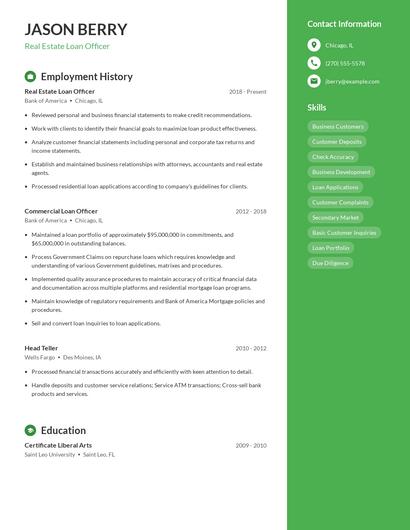 Real Estate Loan Officer Resume