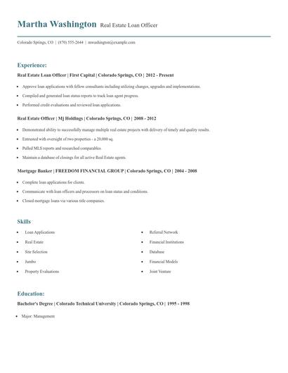 Real Estate Loan Officer Resume
