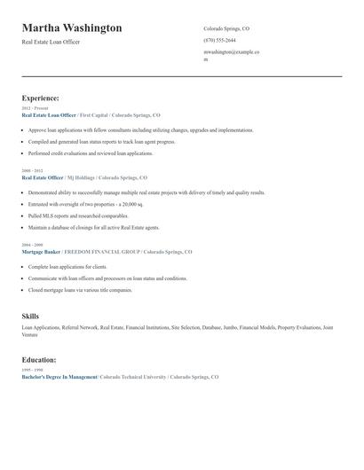 Real Estate Loan Officer Resume