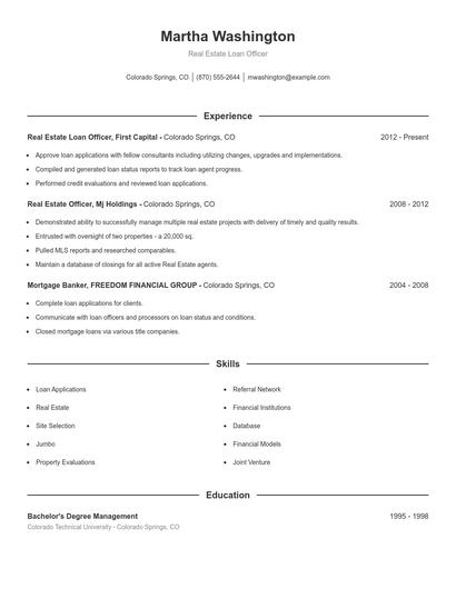 Real Estate Loan Officer Resume