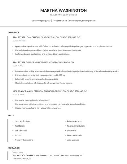 Real Estate Loan Officer Resume