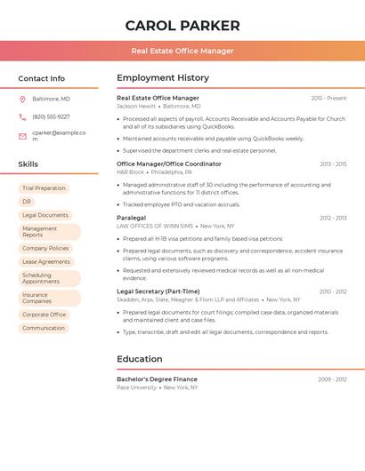 Real Estate Office Manager Resume