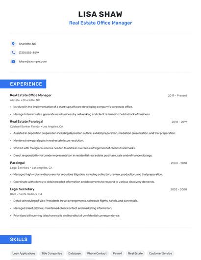 Real Estate Office Manager Resume