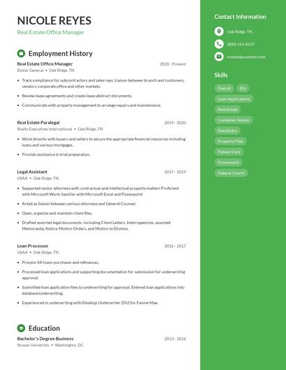 Real Estate Office Manager Resume