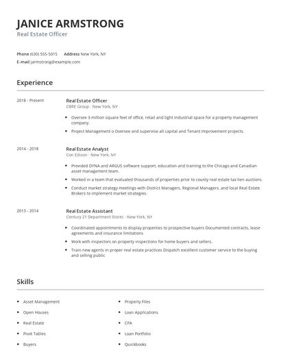 Real Estate Officer Resume