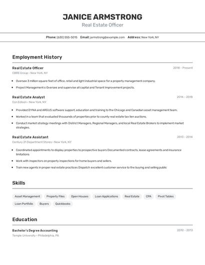 Real Estate Officer Resume