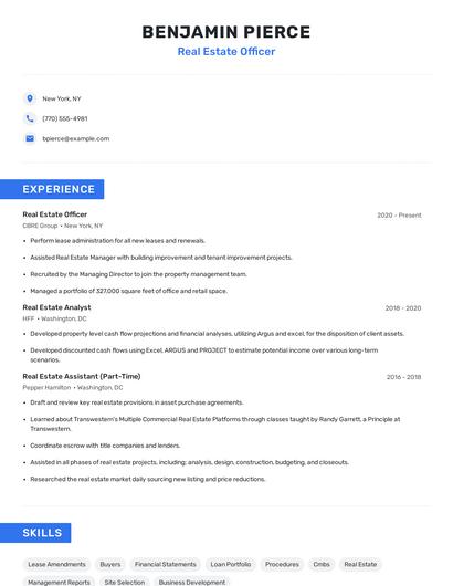 Real Estate Officer Resume