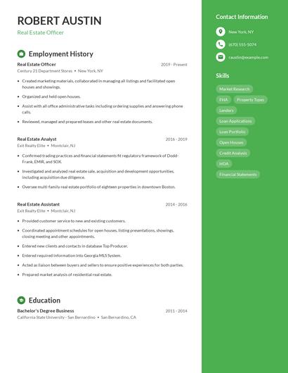 Real Estate Officer Resume