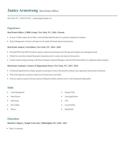 Real Estate Officer Resume