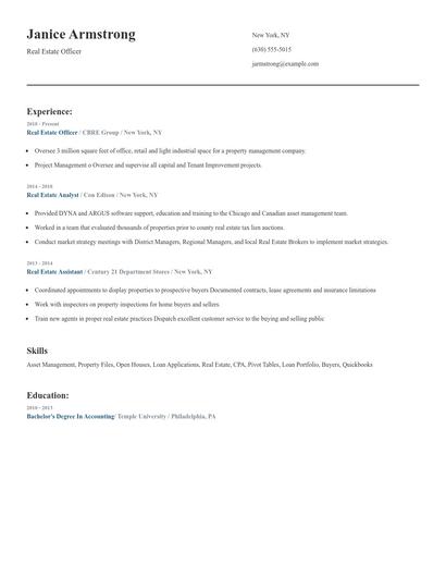 Real Estate Officer Resume