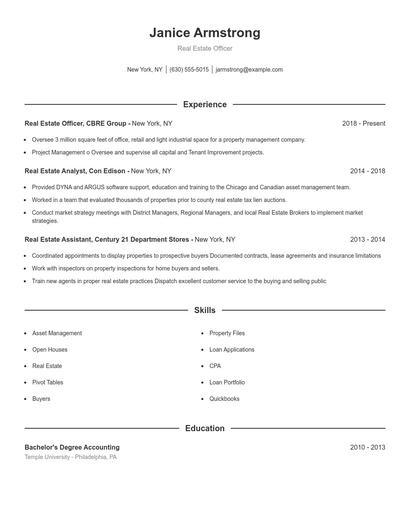 Real Estate Officer Resume