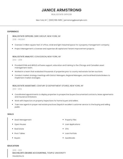 Real Estate Officer Resume