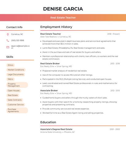 Real Estate Teacher Resume