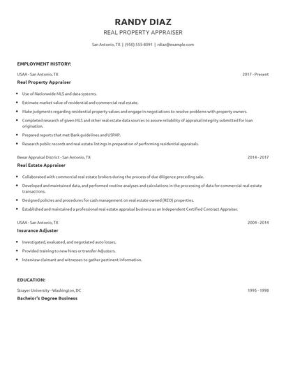 Real Property Appraiser Resume