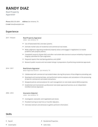 Real Property Appraiser Resume