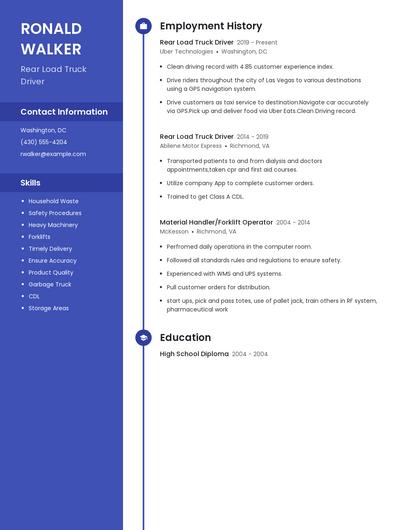 Rear Load Truck Driver Resume