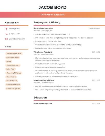 Receivables Specialist Resume