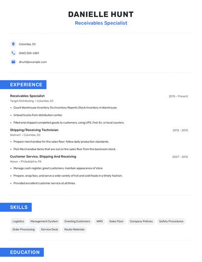 Receivables Specialist Resume
