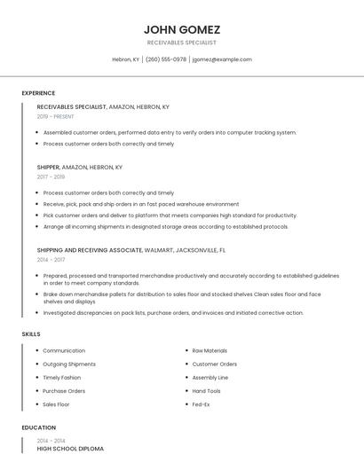 Receivables Specialist Resume