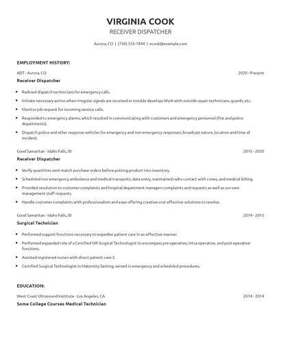 Receiver Dispatcher Resume
