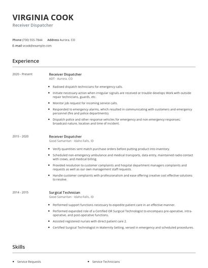 Receiver Dispatcher Resume