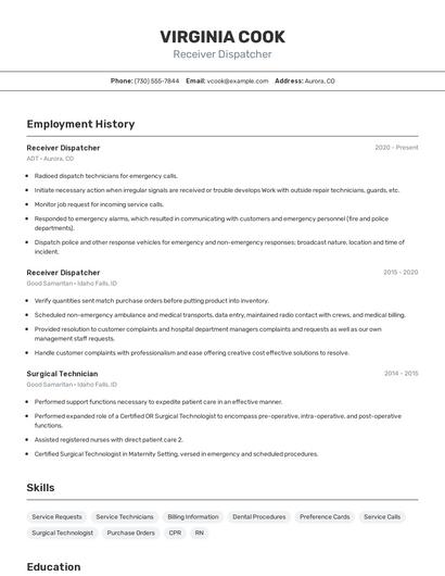 Receiver Dispatcher Resume
