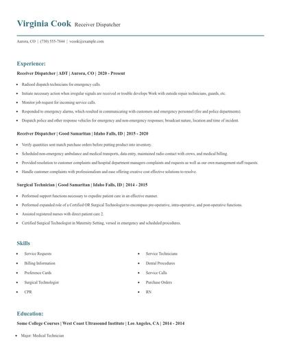 Receiver Dispatcher Resume