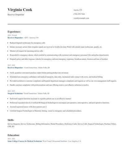 Receiver Dispatcher Resume