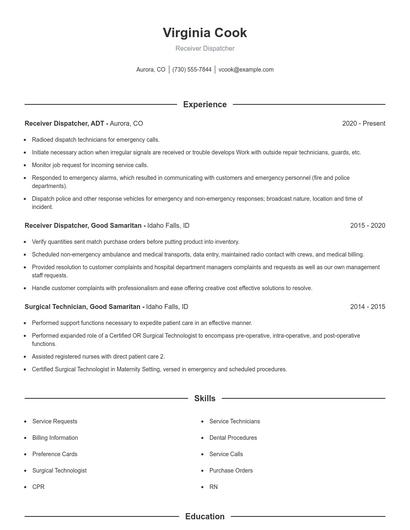 Receiver Dispatcher Resume