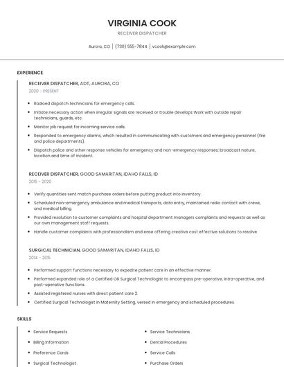 Receiver Dispatcher Resume