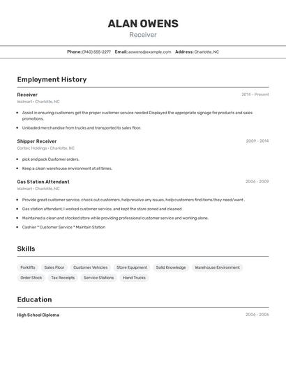 Receiver Resume