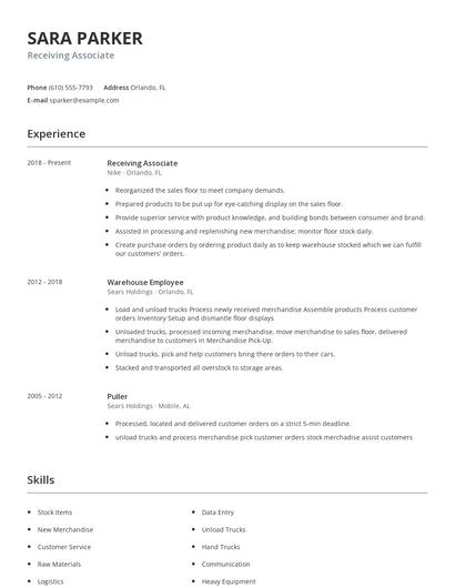 Receiving Associate Resume